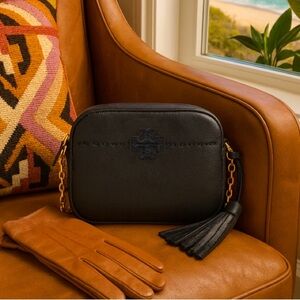 Tory Buch Black Leather McGraw Camera Bag